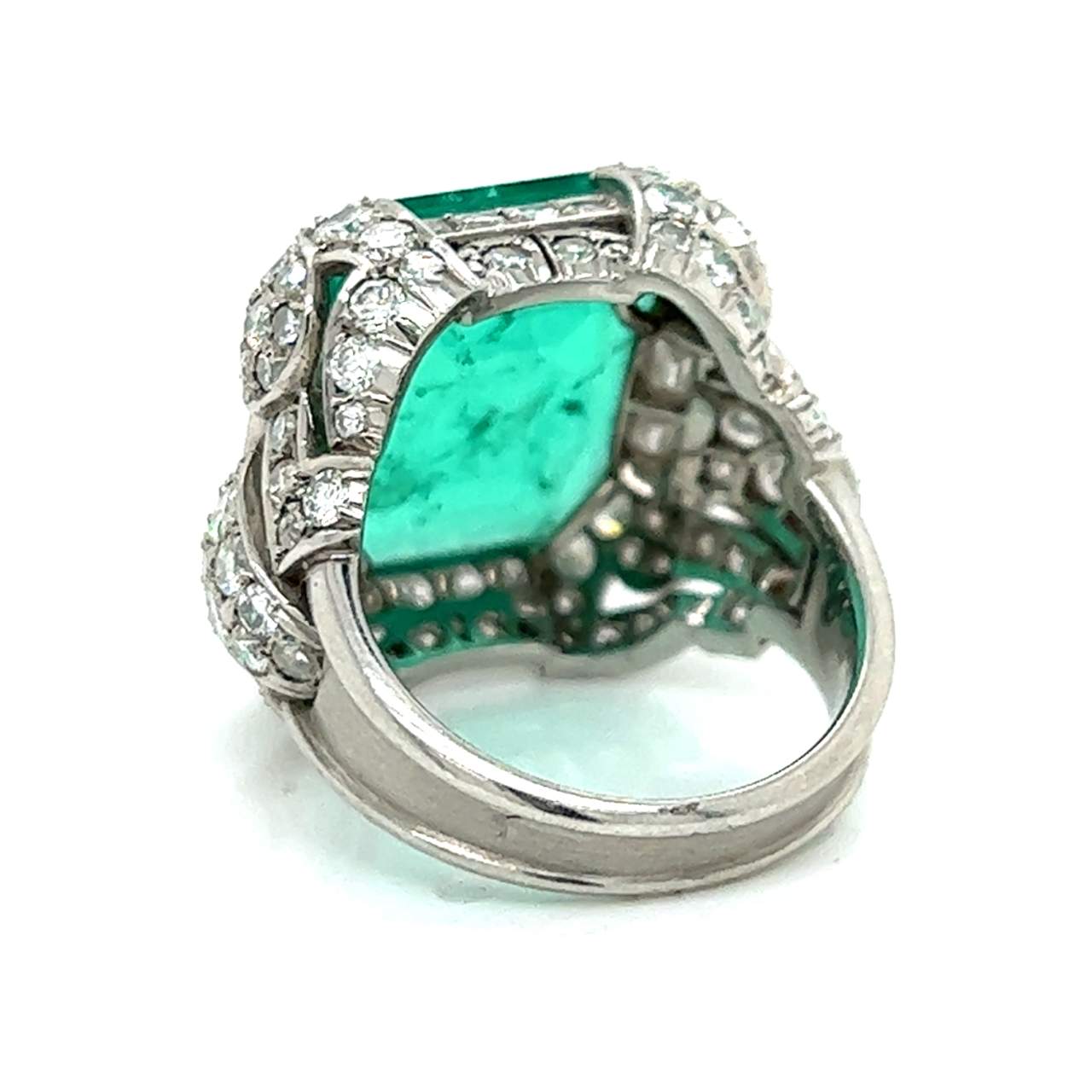 Art Deco Platinum Colombian Emerald & Diamond Ring - Image 3