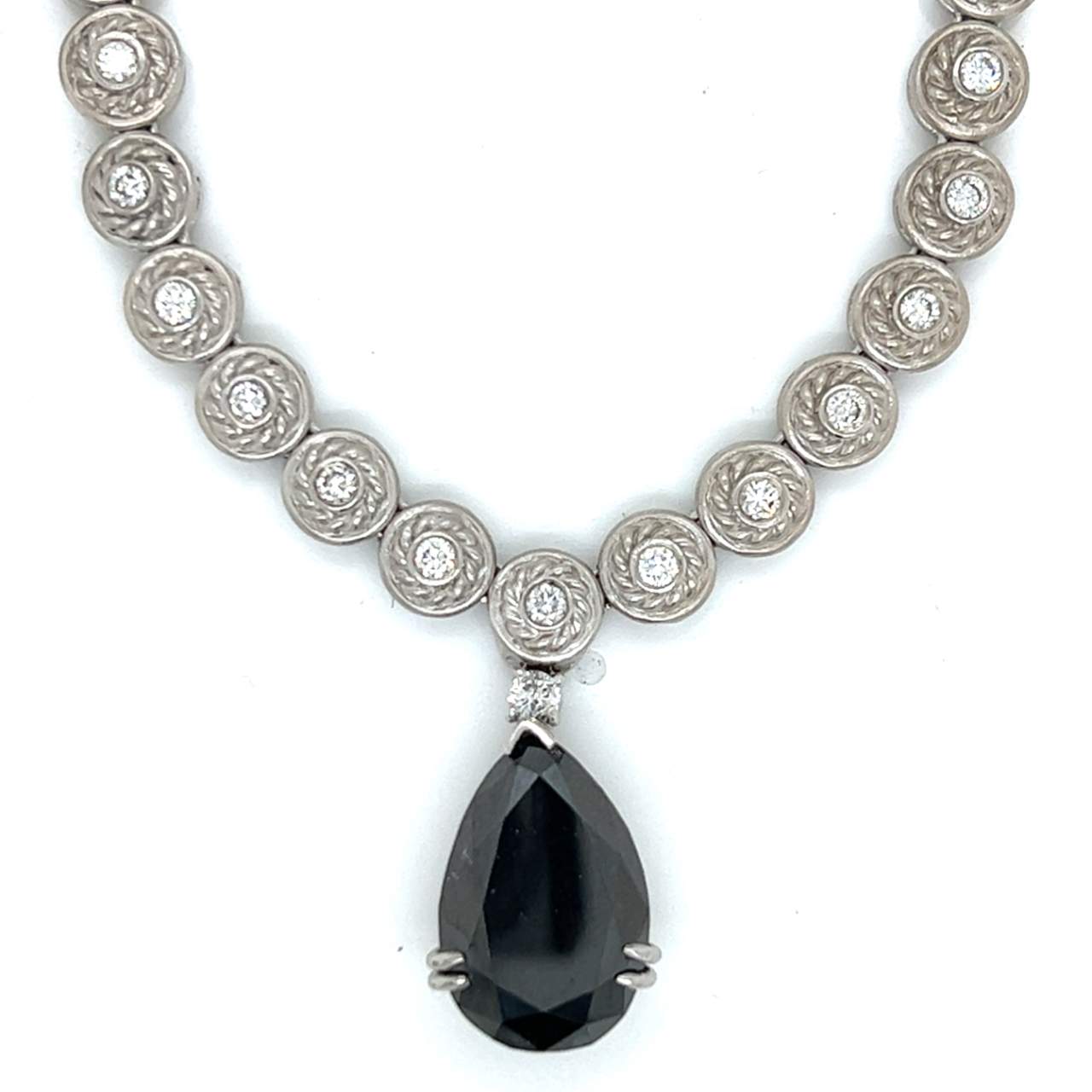 JUDITH RIPKA 18K White Gold GIA Certified 10.95 Black Diamond Necklace