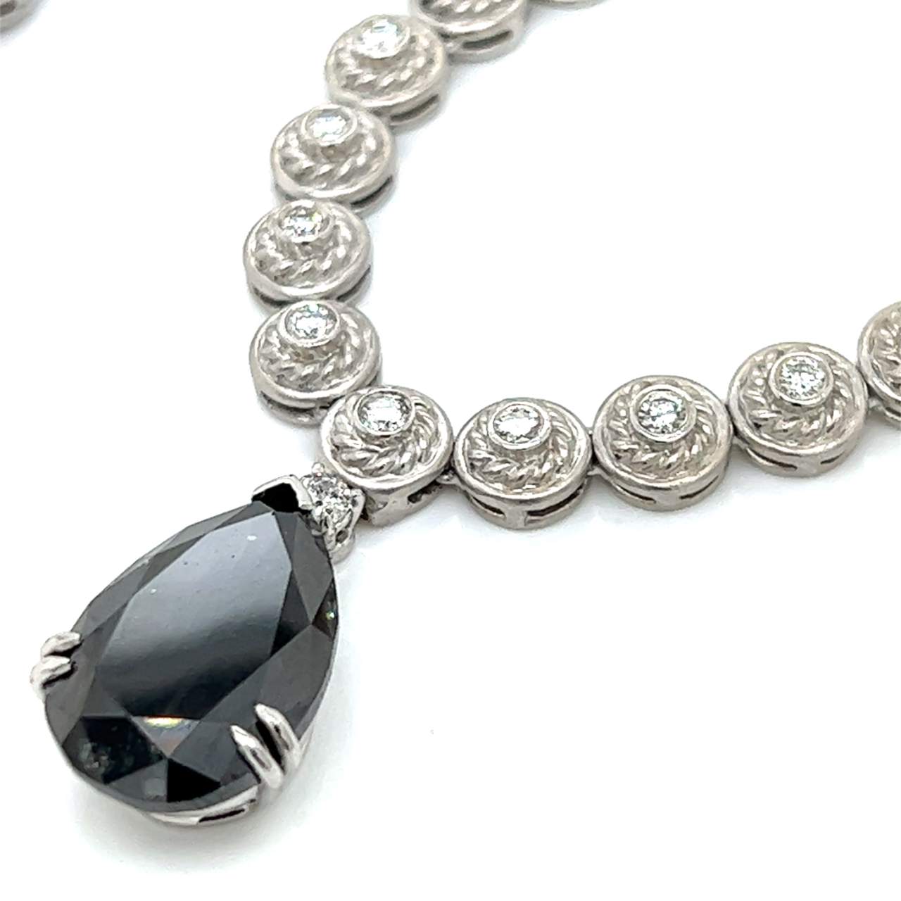 JUDITH RIPKA 18K White Gold GIA Certified 10.95 Black Diamond Necklace