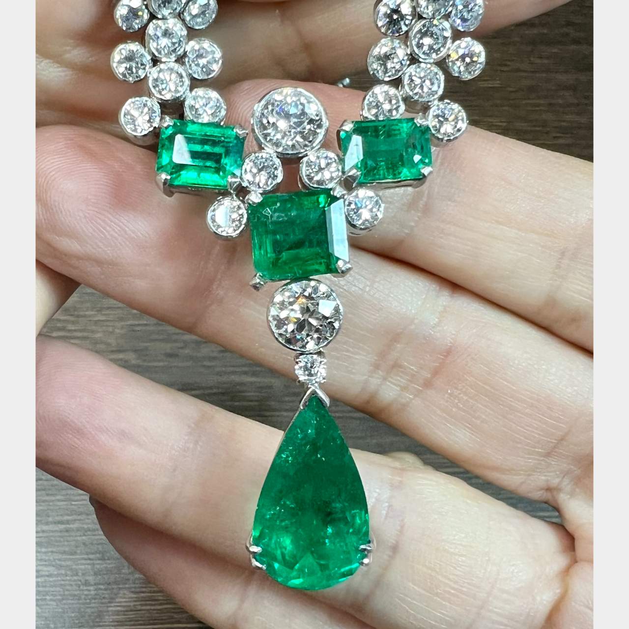Art Deco GIA Certified Colombian Emerald & Diamond Necklace