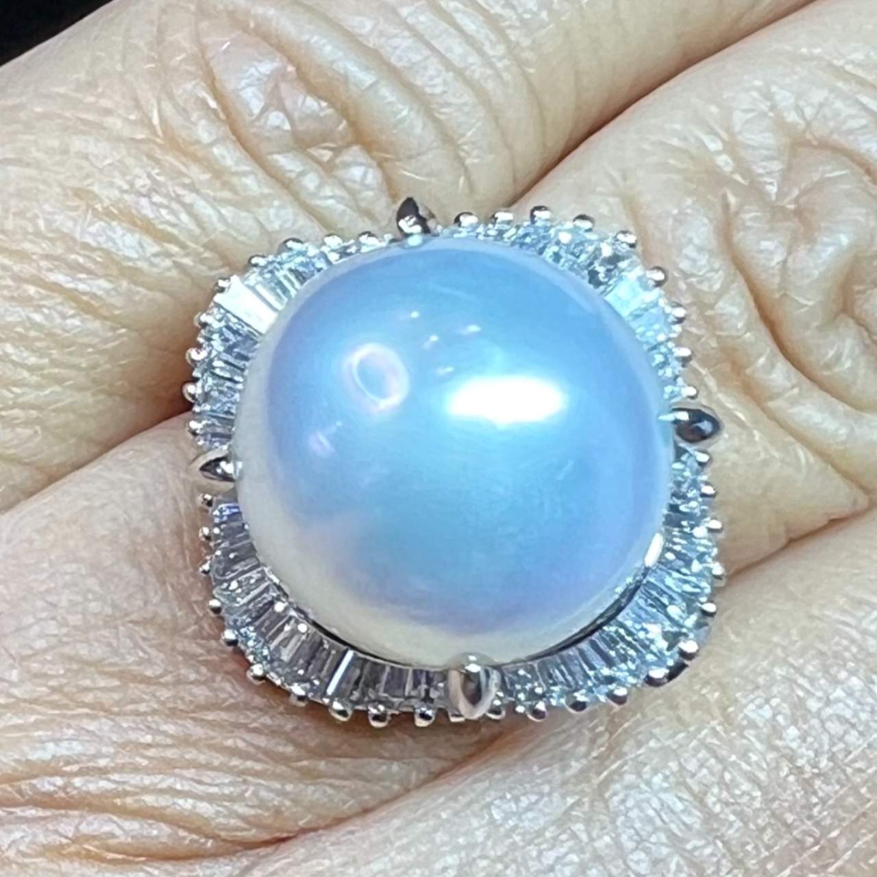 Platinum South Sea Pearl & Diamond Ring