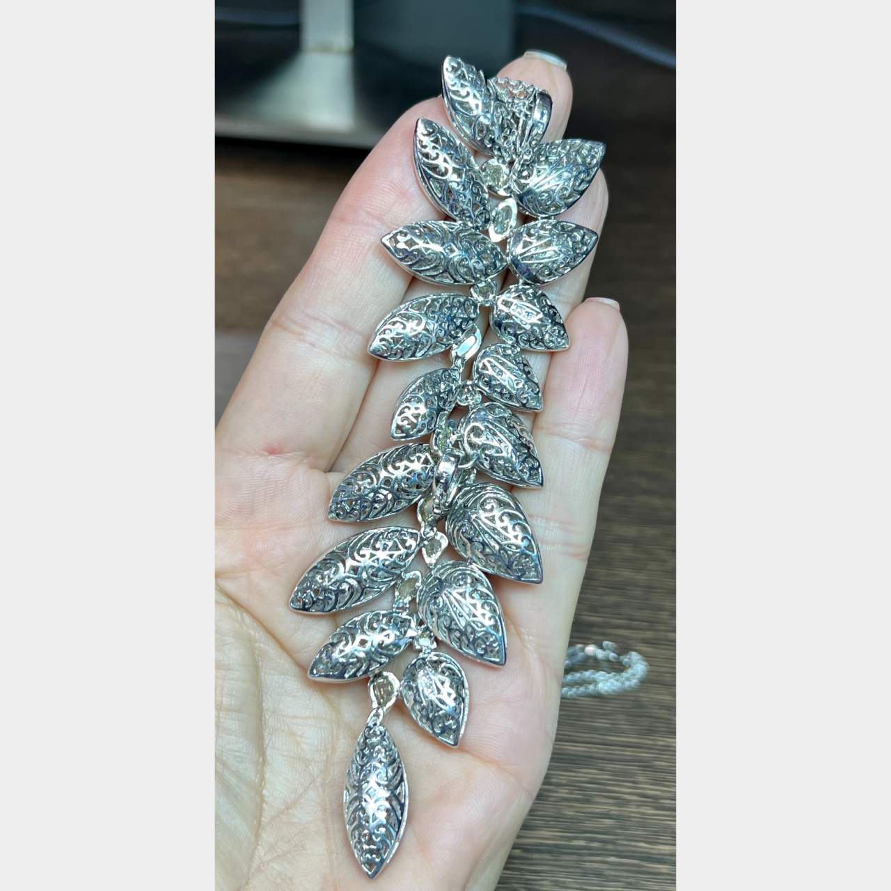 18K White Gold 15.50 Ct. Diamond Pendant w/ Diamond by the Yard Necklace