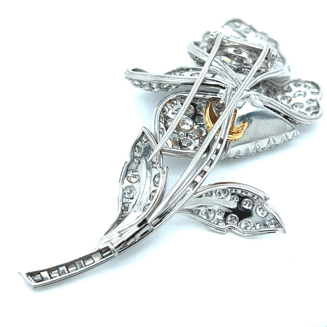 Platinum Emerald & Diamond Flower Brooch