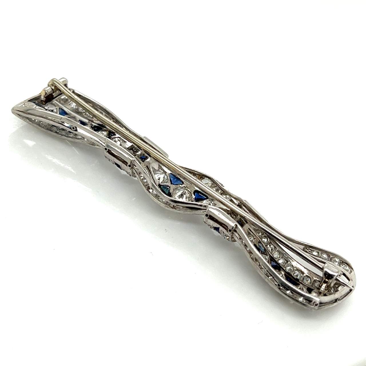 Art Deco Platinum Sapphire & Diamond Brooch