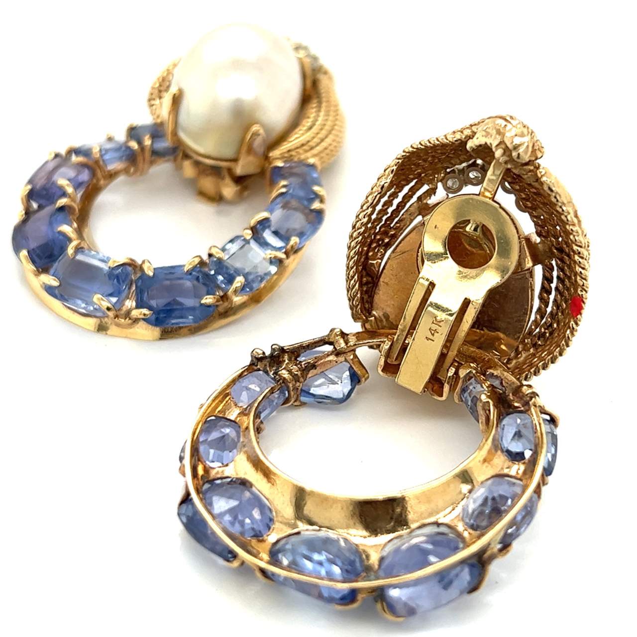 14K Yellow Gold Ceylon No-heat Sapphire and South Sea Pearl Earrings