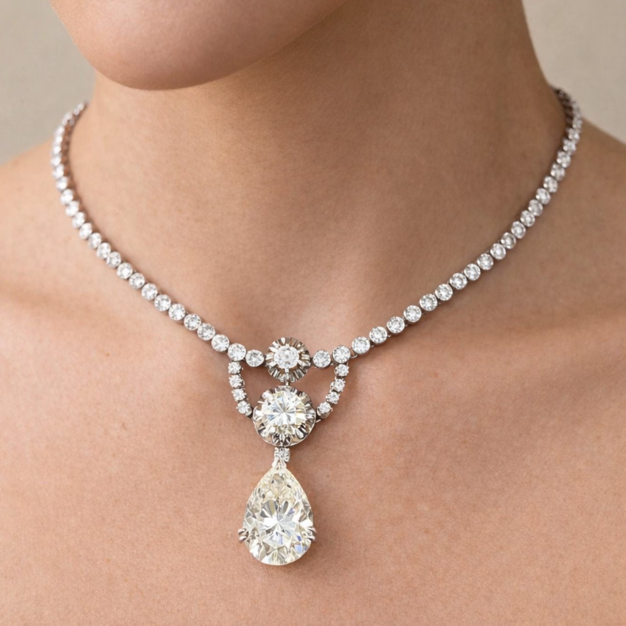 Art Deco Platinum GIA Certified Diamond Necklace