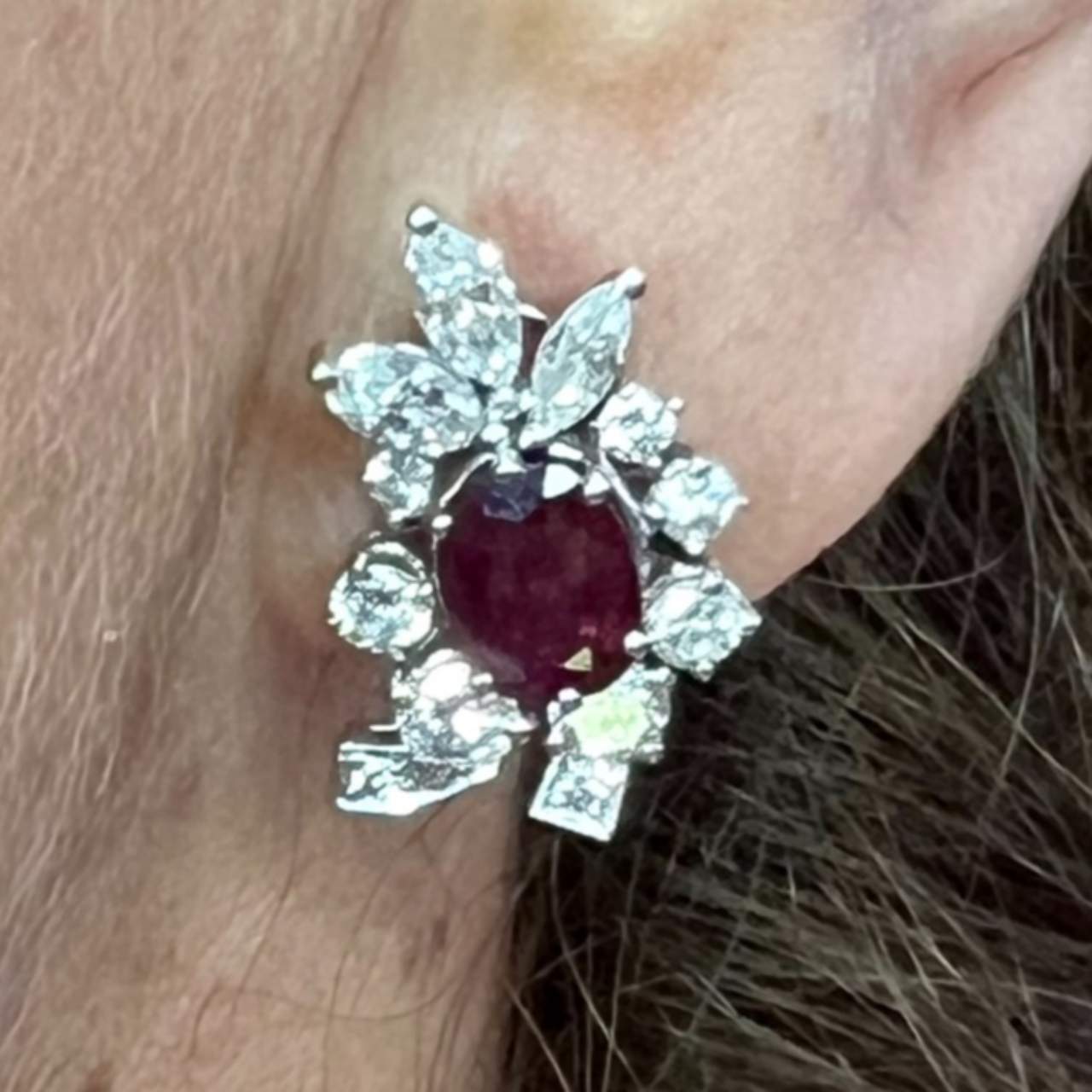 18K White Gold Ruby & Diamond Earrings