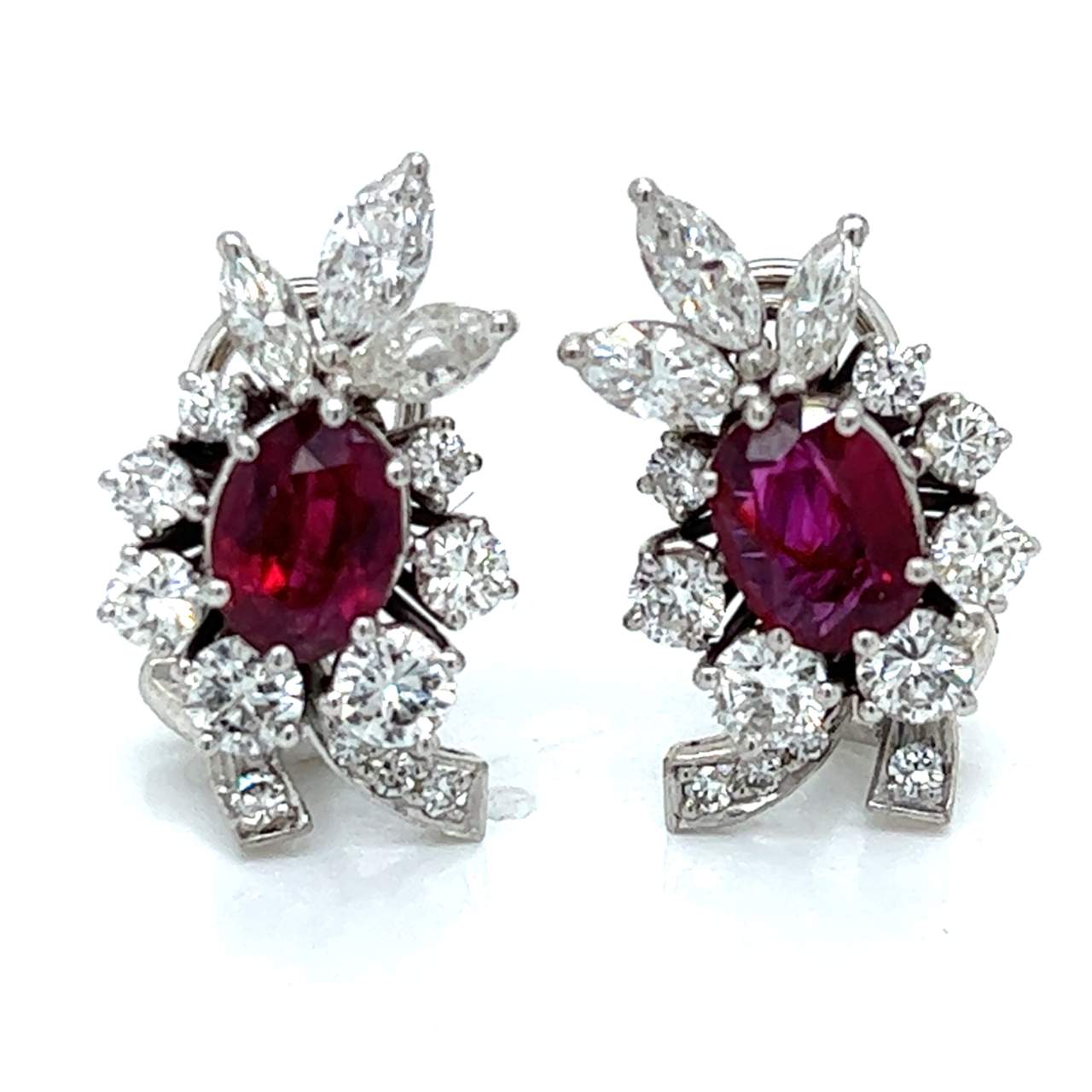 18K White Gold Ruby & Diamond Earrings