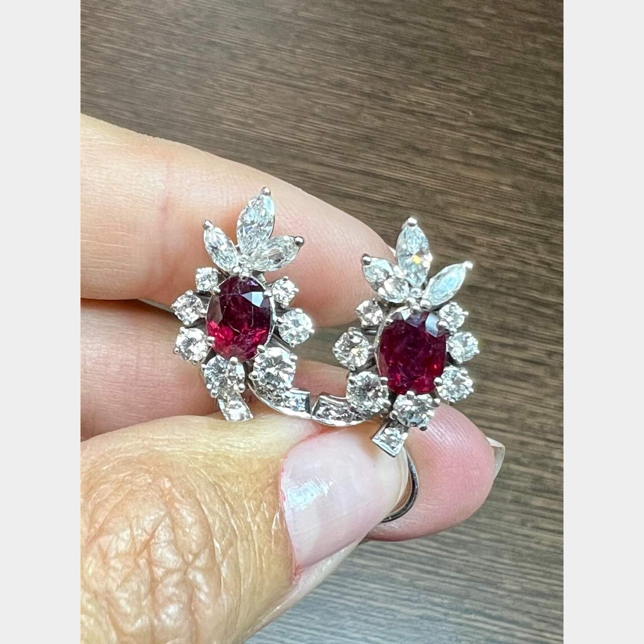 18K White Gold Ruby & Diamond Earrings