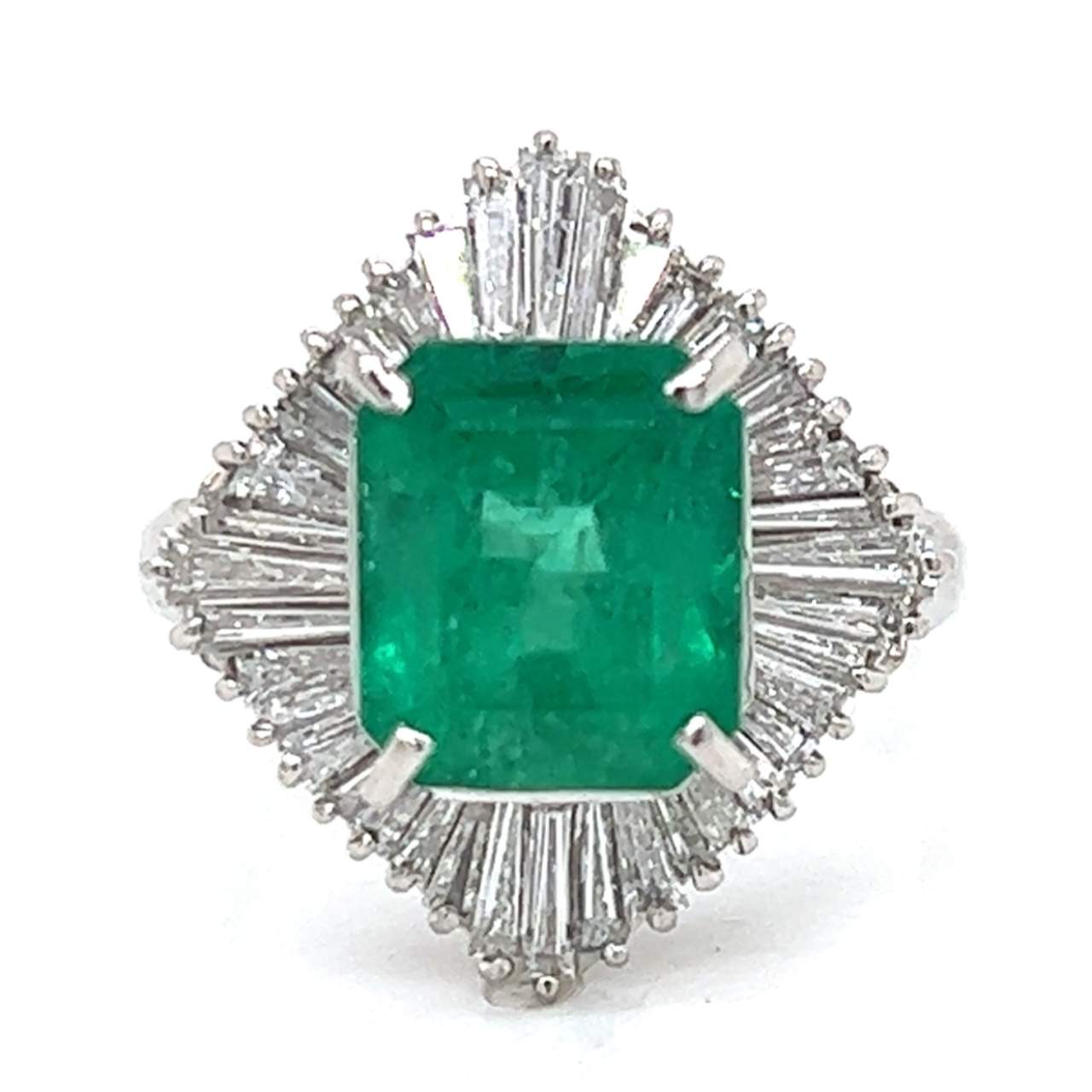 Platinum 3.18 Ct. Emerald and Diamond Ring