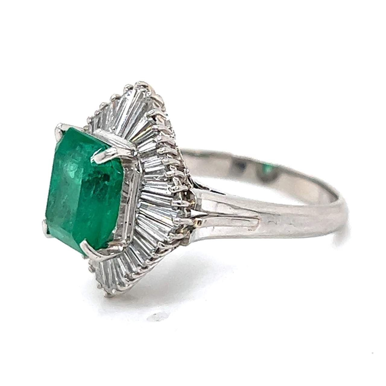 Platinum 3.18 Ct. Emerald and Diamond Ring