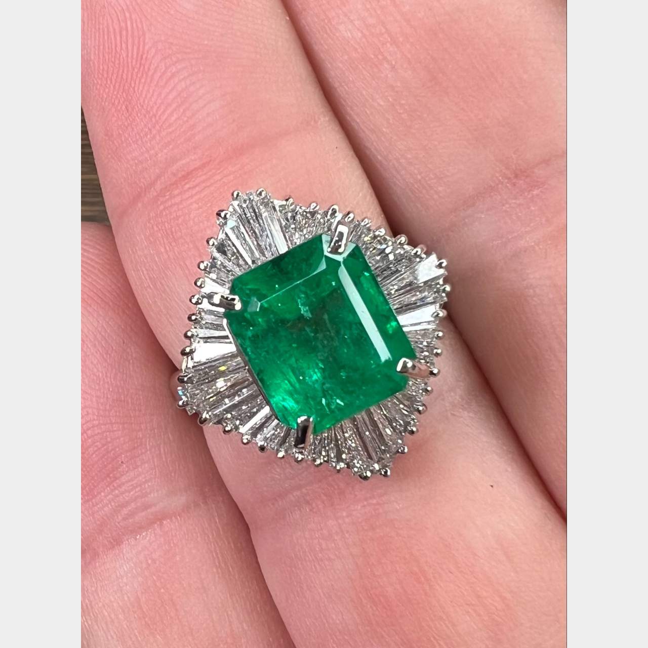 Platinum 3.18 Ct. Emerald and Diamond Ring