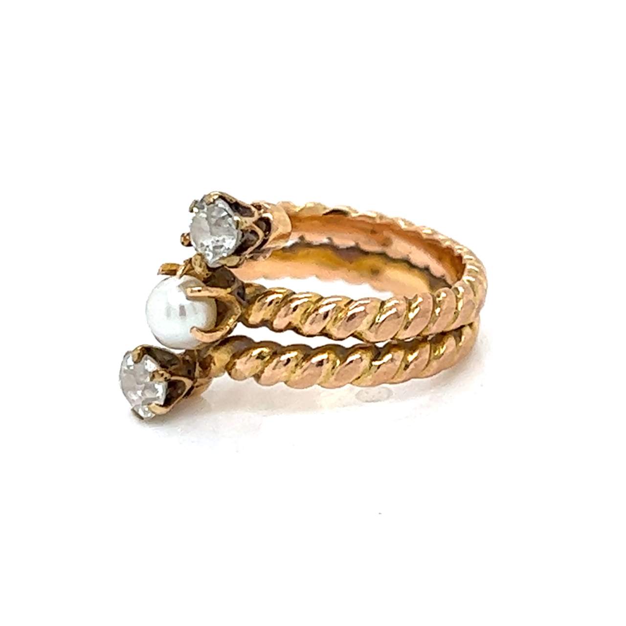 Victorian 18K Yellow Gold Natural Pearl & Diamond Ring