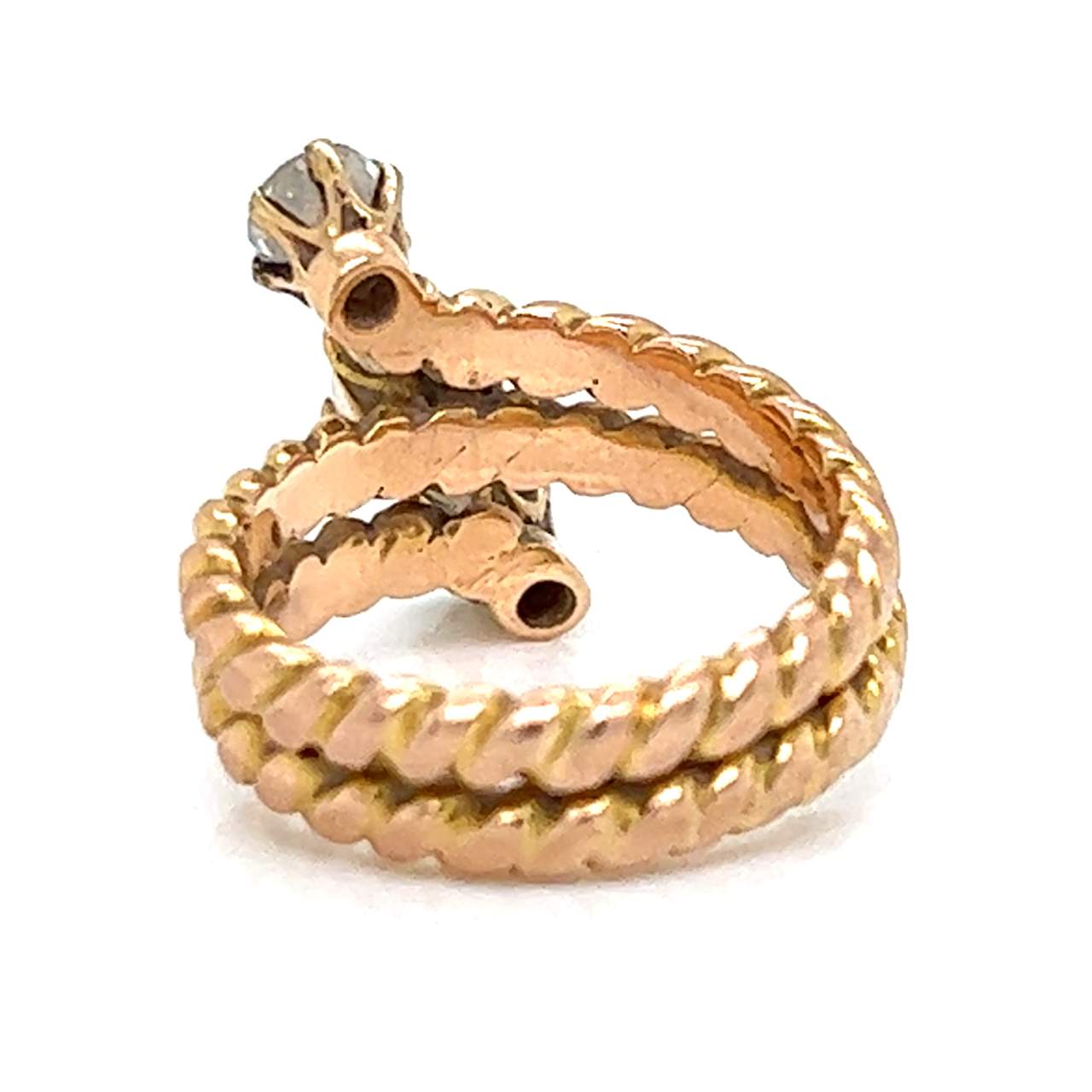 Victorian 18K Yellow Gold Natural Pearl & Diamond Ring