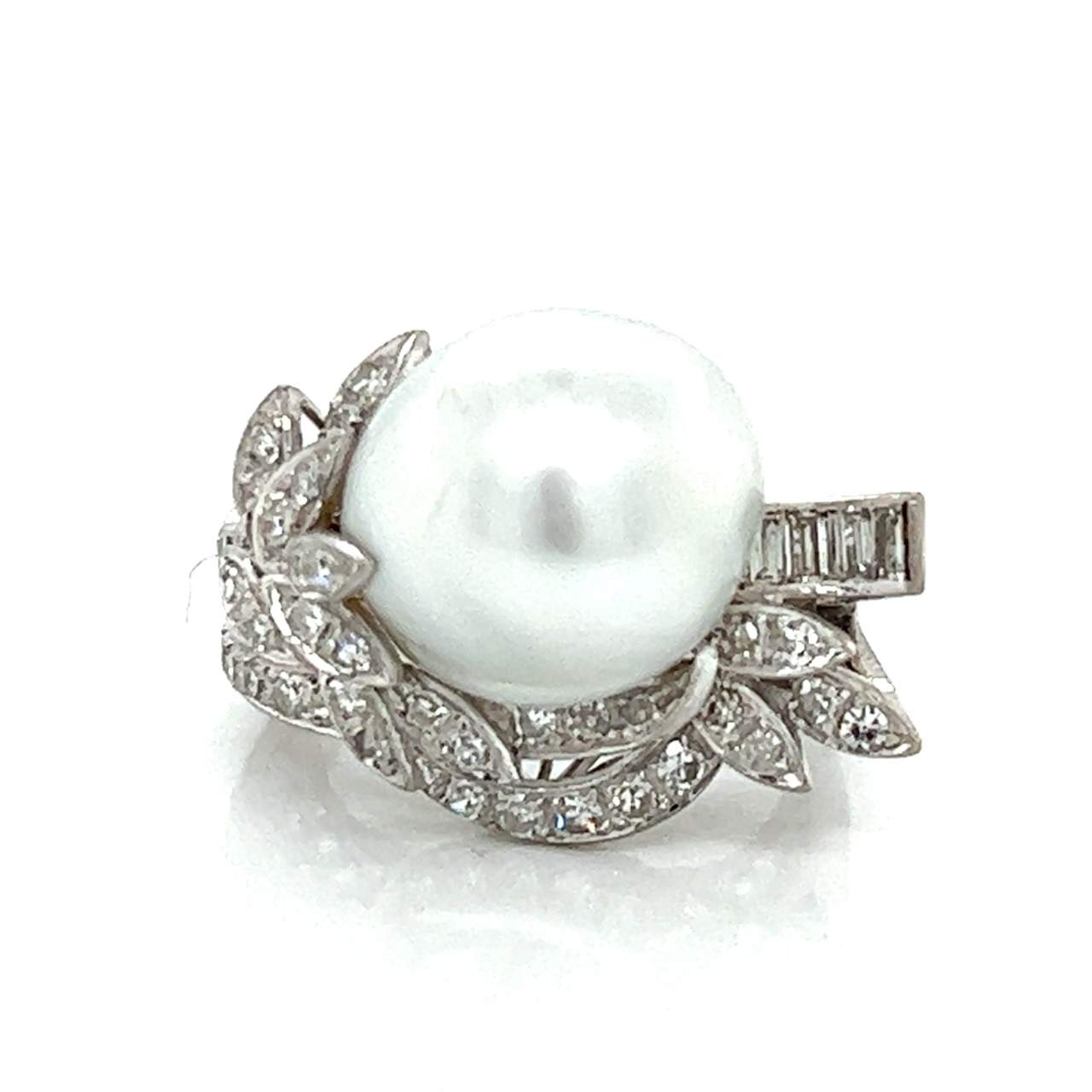 18K White Gold 1.40 Ct. Diamond & South Sea Pearl Ring