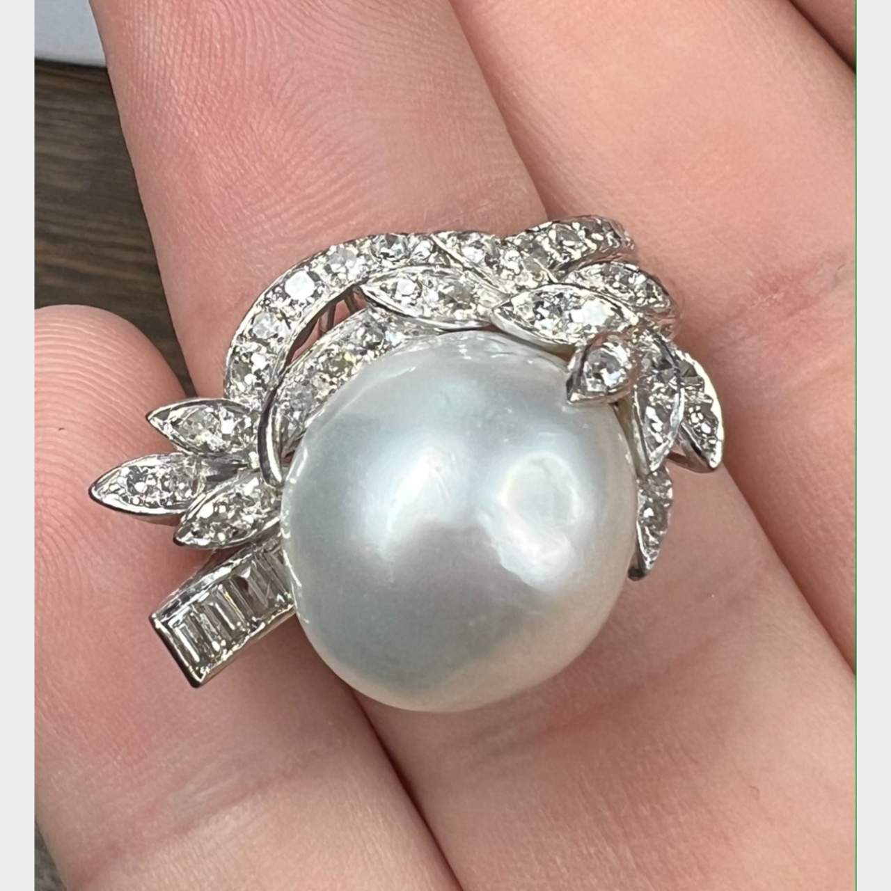 18K White Gold 1.40 Ct. Diamond & South Sea Pearl Ring