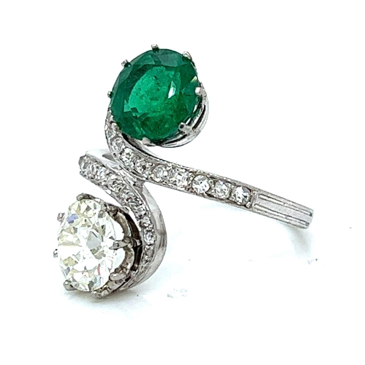 GIA Certified Diamond and Emerald Ring