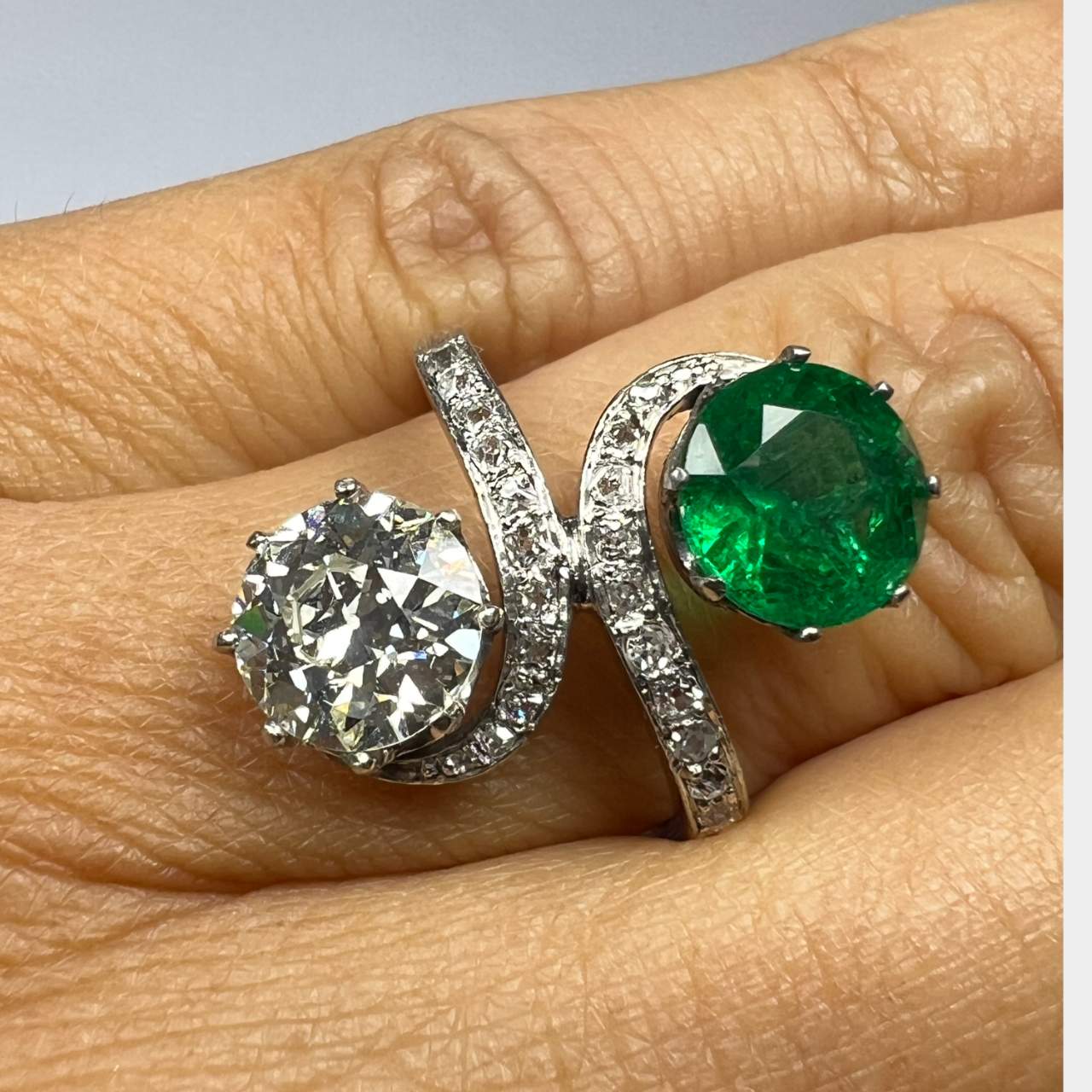 GIA Certified Diamond and Emerald Ring