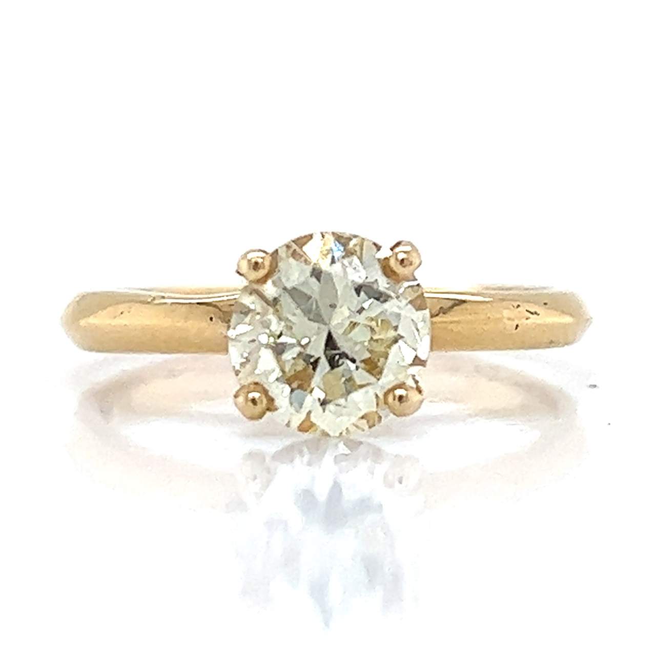 1960’s 18K Yellow Gold 1.35 Ct. Fancy Light Yellow Diamond Ring