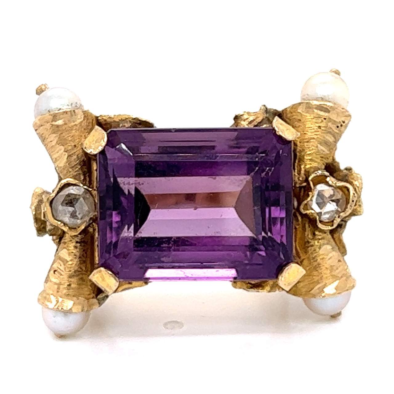 14K Yellow Gold Amethyst and Diamond Ring