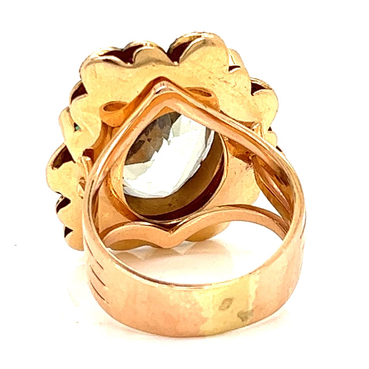18K Rose Gold GIA Certified Natural Quartz, Ruby, and Emerald Ring