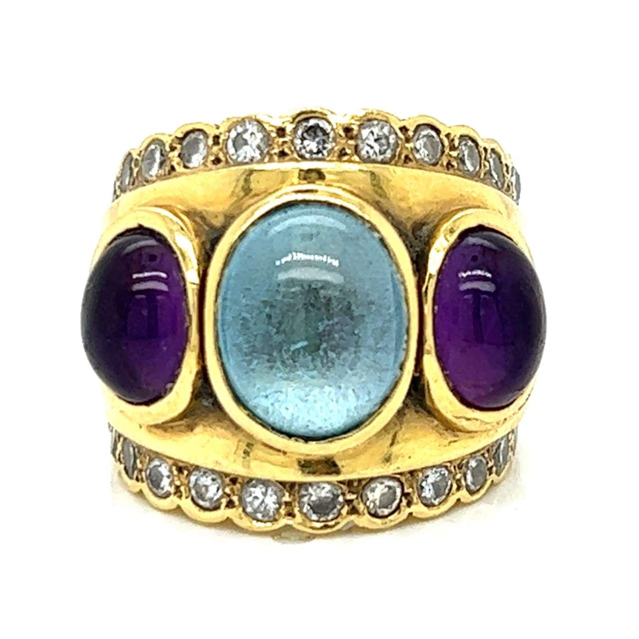 18K Yellow Gold Topaz, Amethyst, and Diamond Ring