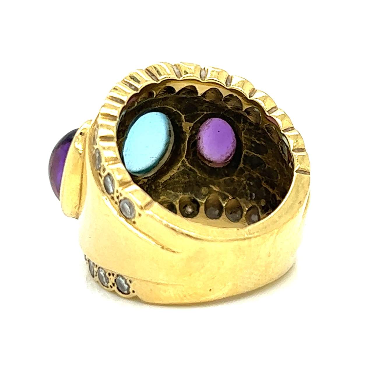 18K Yellow Gold Topaz, Amethyst, and Diamond Ring
