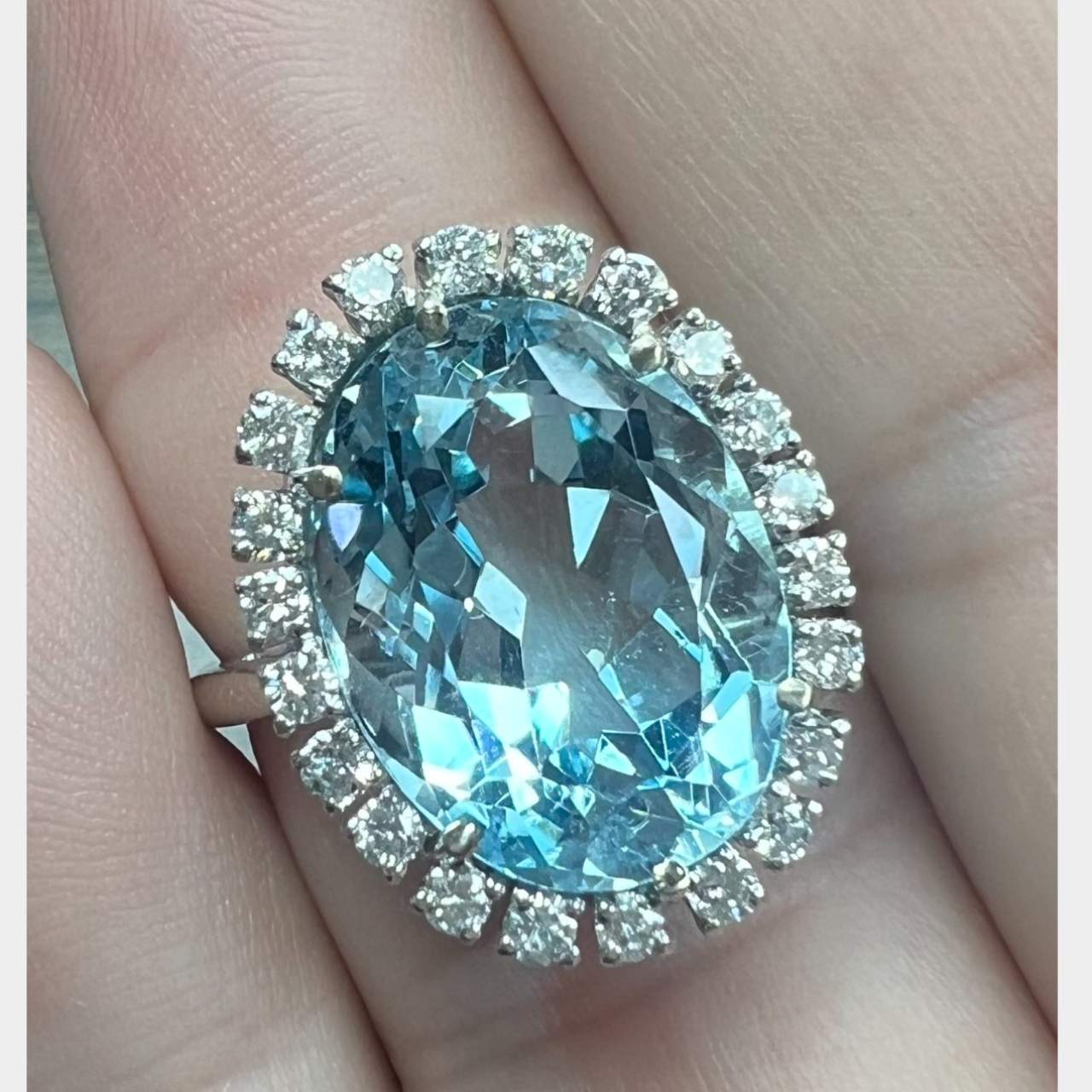 14K White Gold Topaz & Diamond Ring