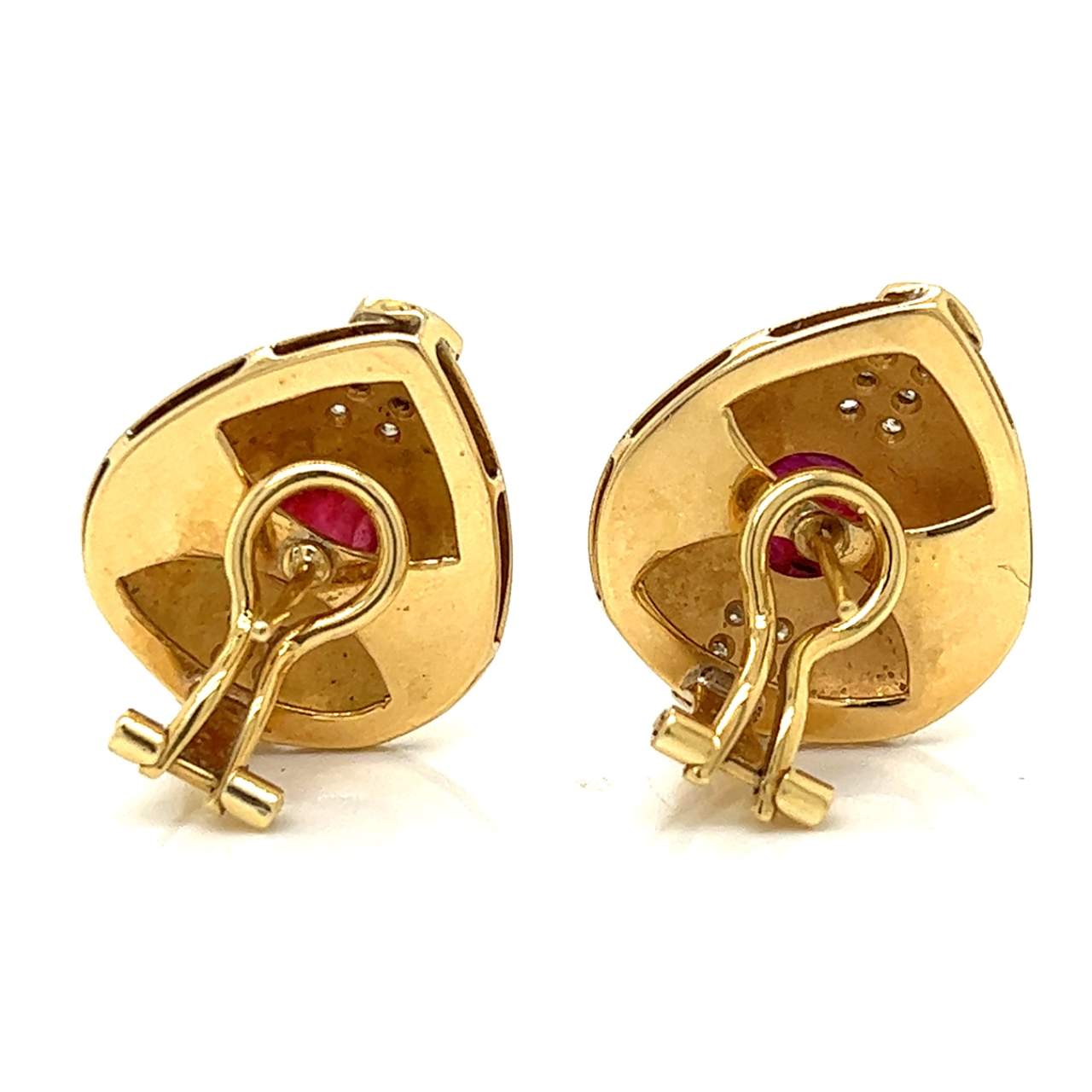 18K Yellow Gold Ruby & Diamond Earrings