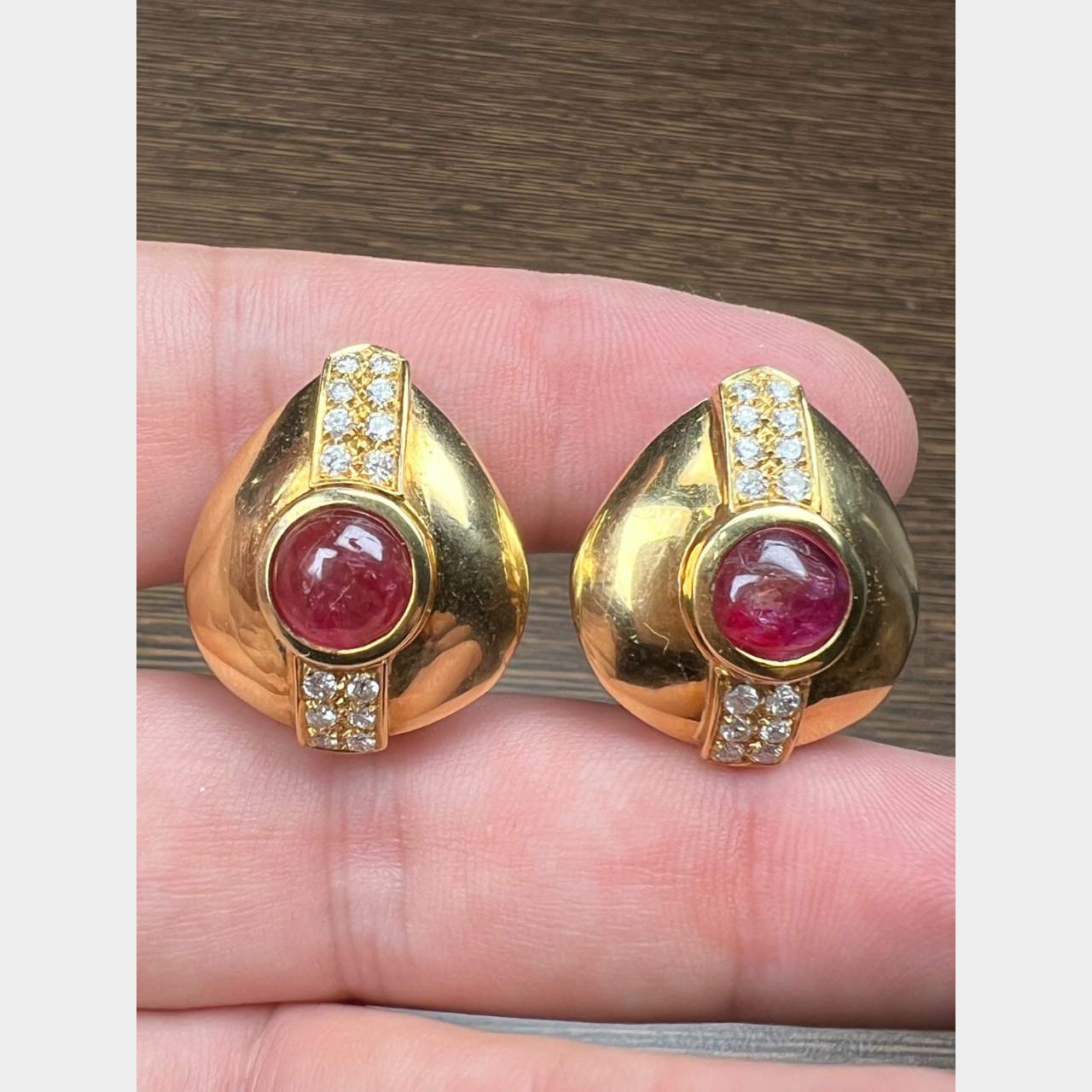 18K Yellow Gold Ruby & Diamond Earrings