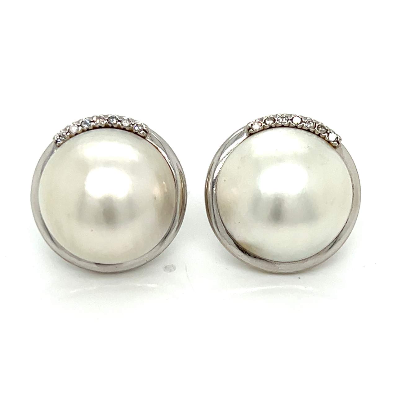18K White Gold Mabe Pearl & Diamond Earrings