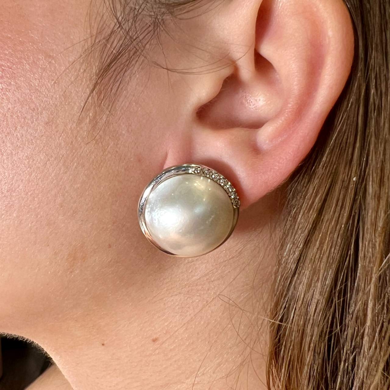 18K White Gold Mabe Pearl & Diamond Earrings