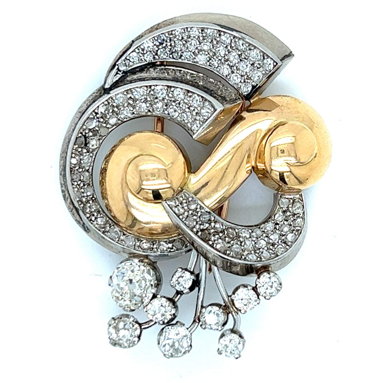 Retro 18K & Platinum Diamond Brooch