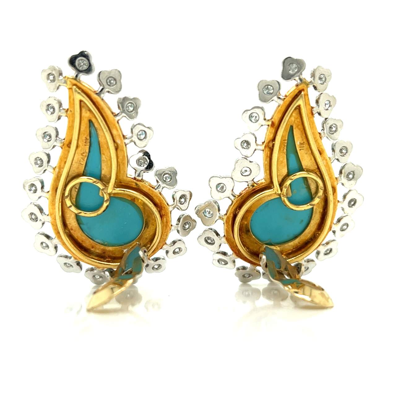 18K Yellow & White Gold Diamond and Turquoise Earrings