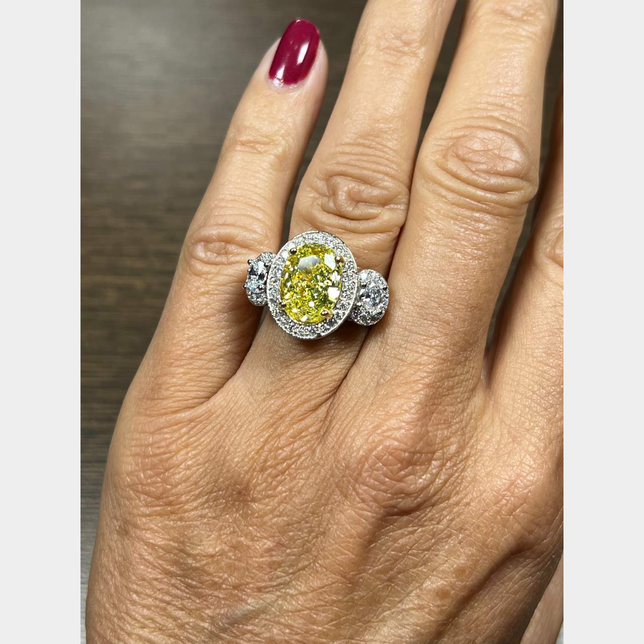 Platinum & 18K GIA Certified 3.90 Ct. Fancy Yellow Diamond Ring - Image 4