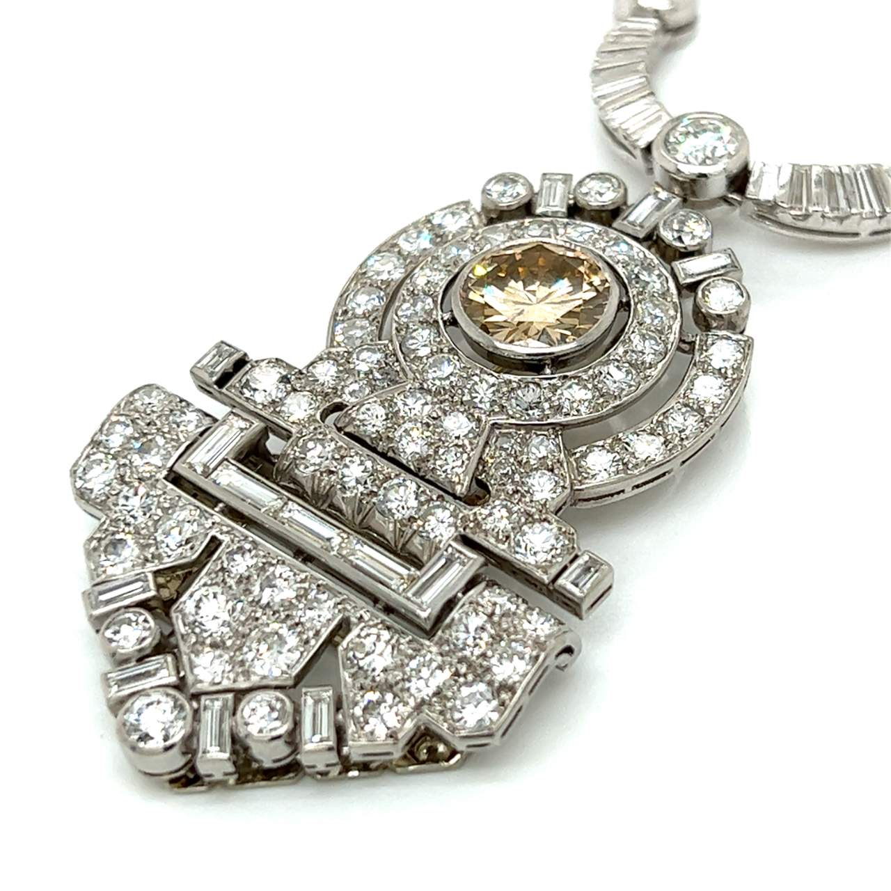 Art Deco French Platinum Diamond Necklace