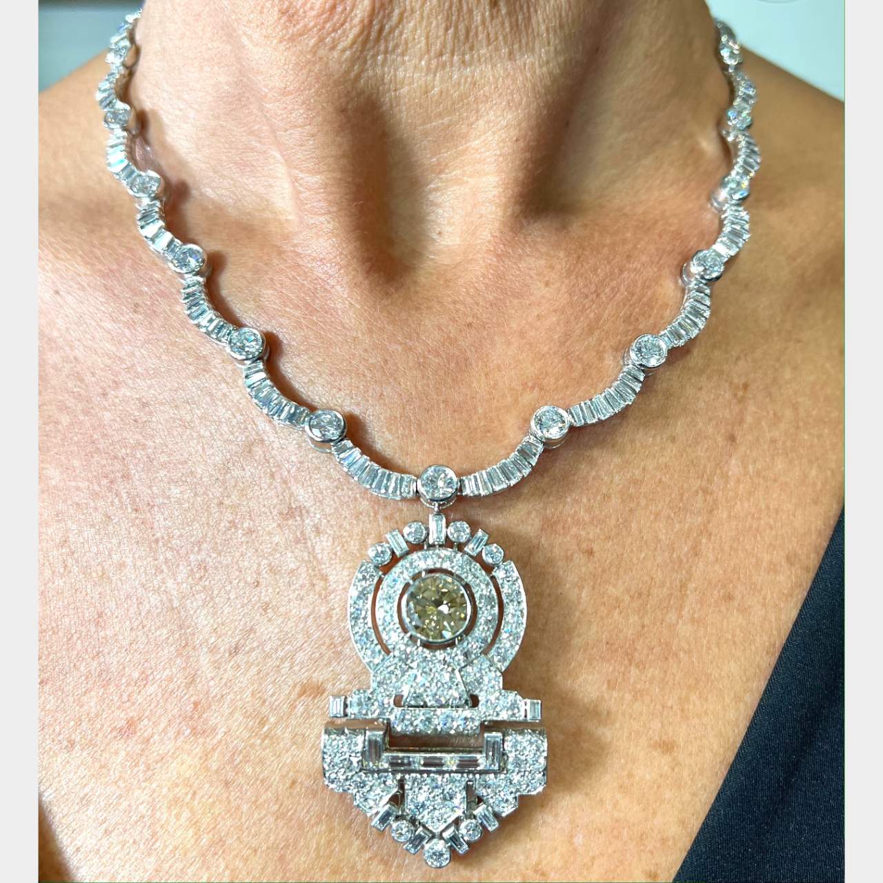 Art Deco French Platinum Diamond Necklace
