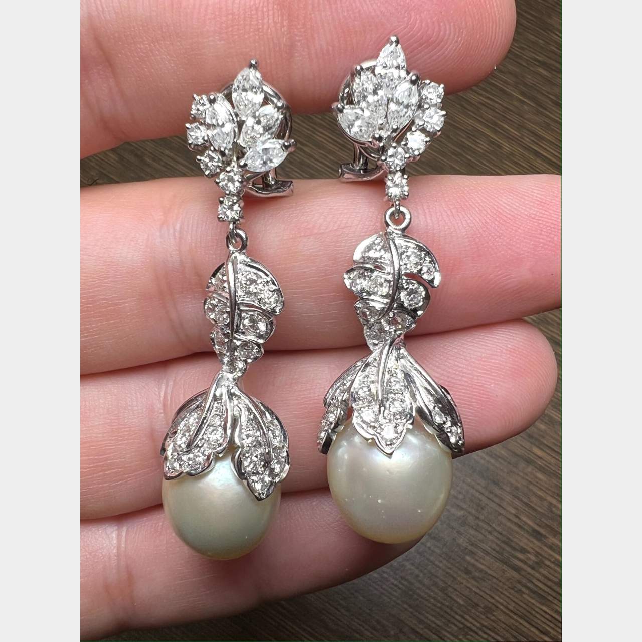 Platinum & 18K South Sea Pearl and Diamond Earrings