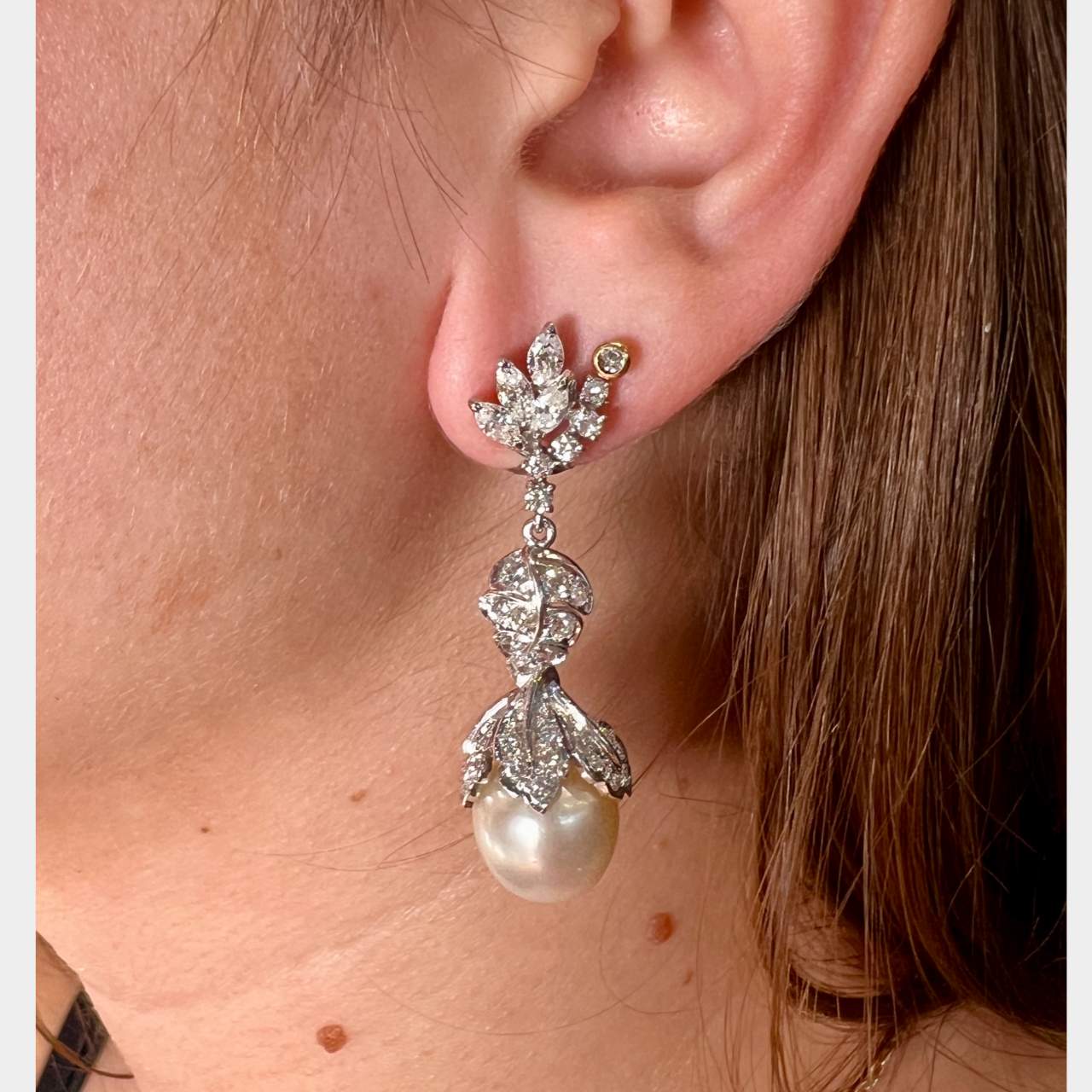 Platinum & 18K South Sea Pearl and Diamond Earrings