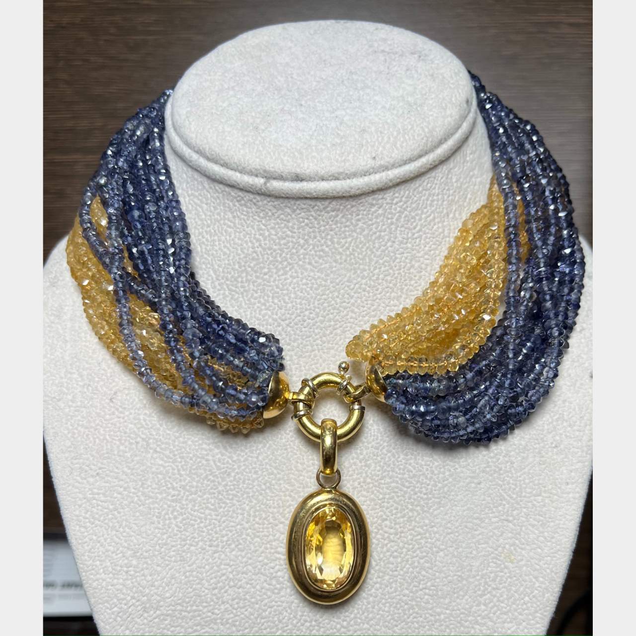 18K Yellow Gold Sapphire & Citrine Necklace