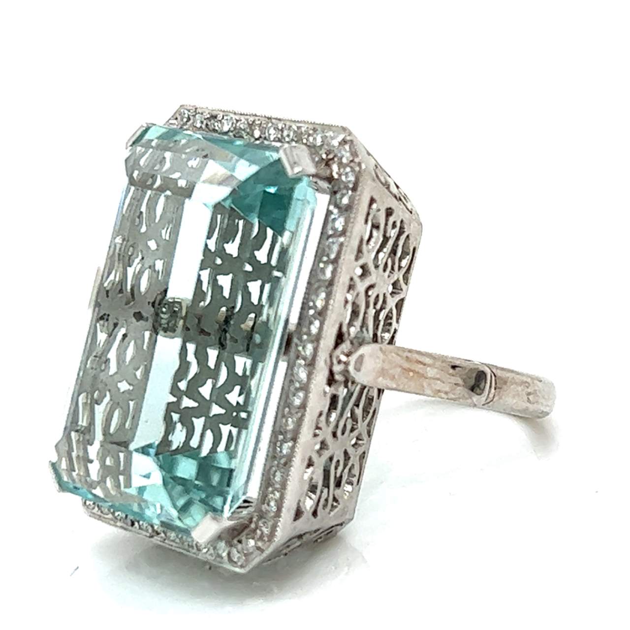 Platinum & 18K White Gold Aquamarine and Diamond Ring