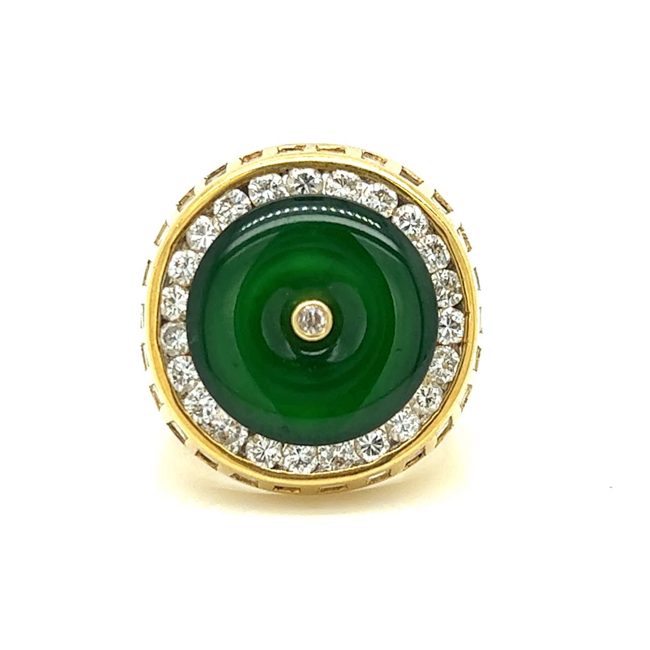 18K Yellow Gold Certified Jade & Diamond Ring