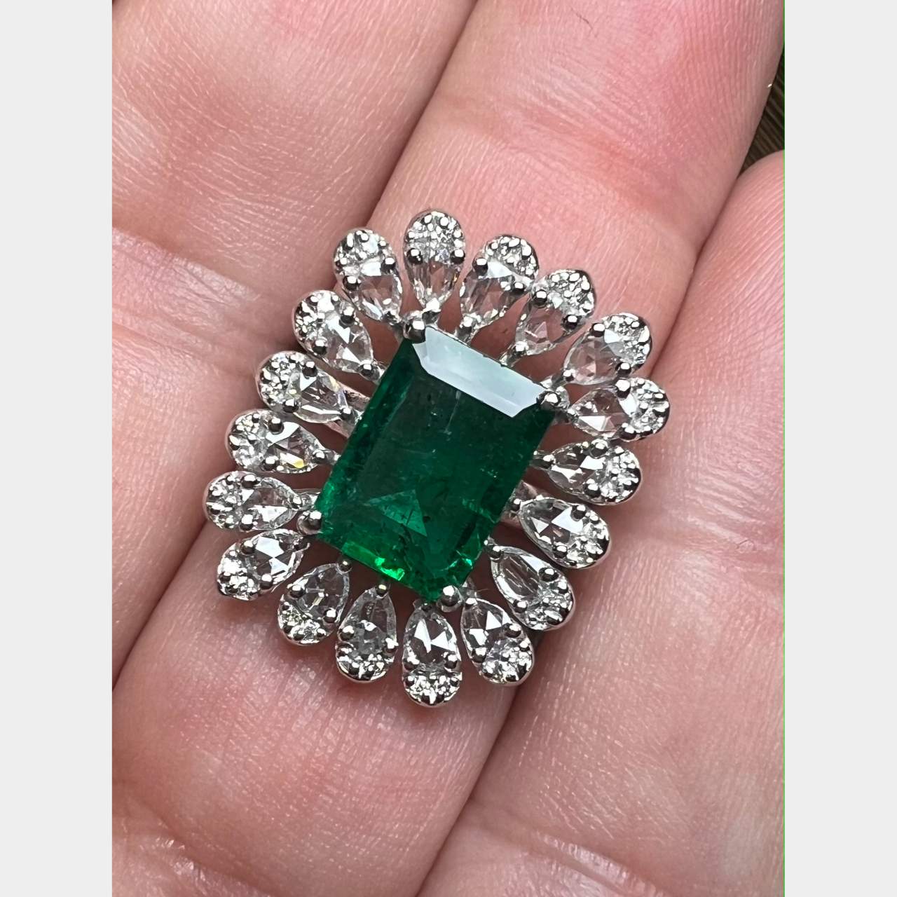 18K White Gold 3.50 Ct. Emerald & Diamond Ring