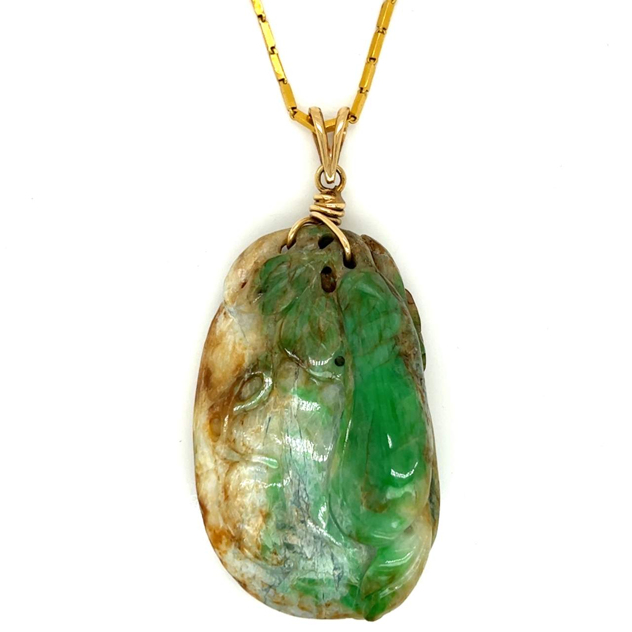 24k/14K Chain w/ Carved Jade Pendant
