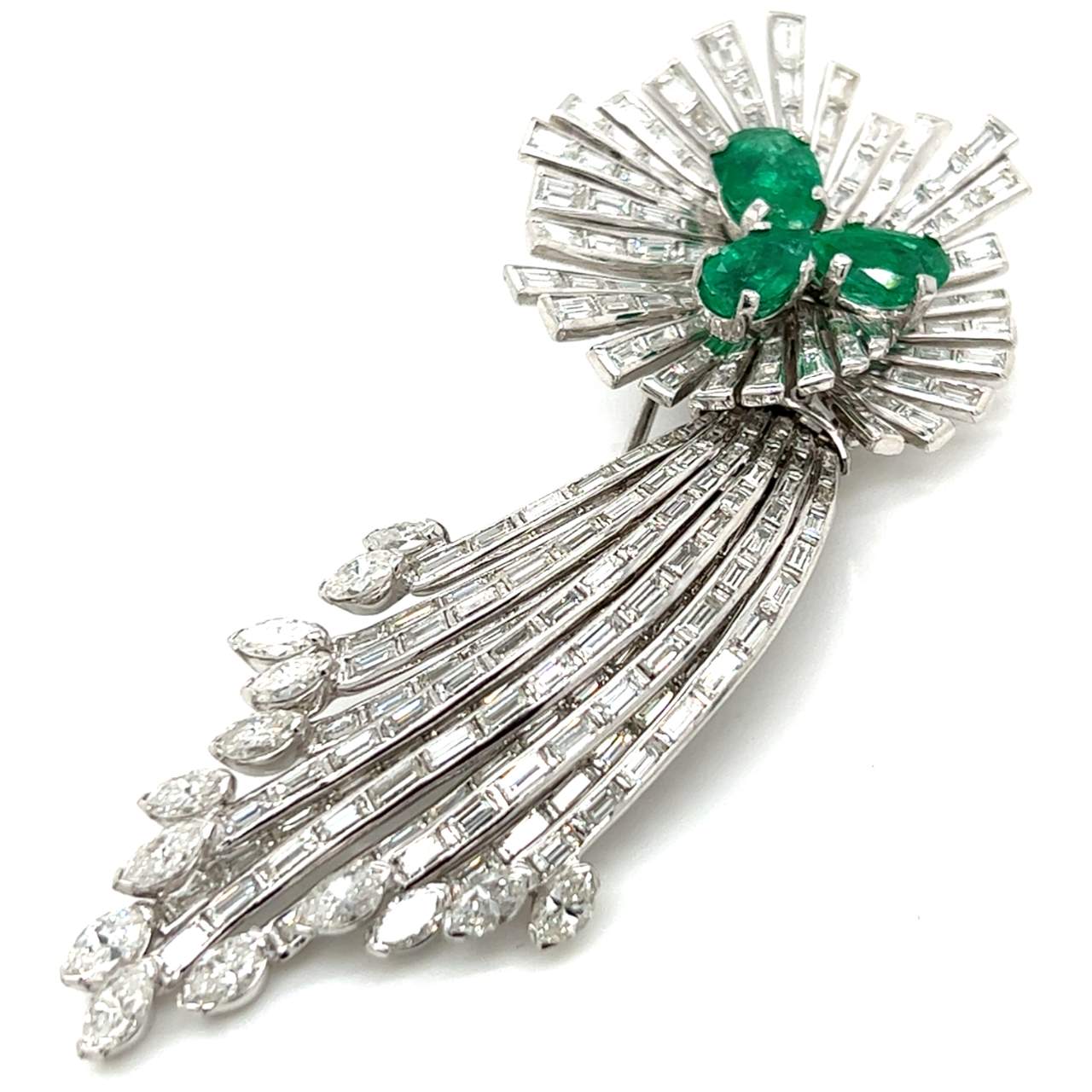 Art Deco Platinum Emerald & Diamond Brooch