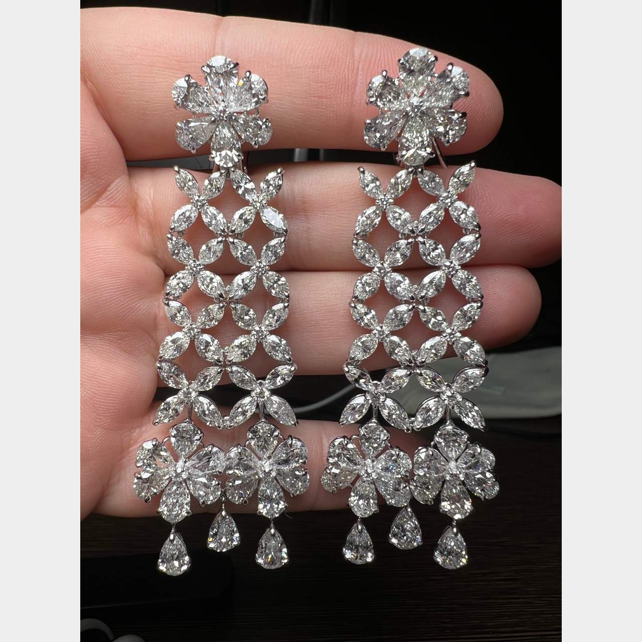 Platinum 37.34 Ct. Diamond Chandelier Earrings