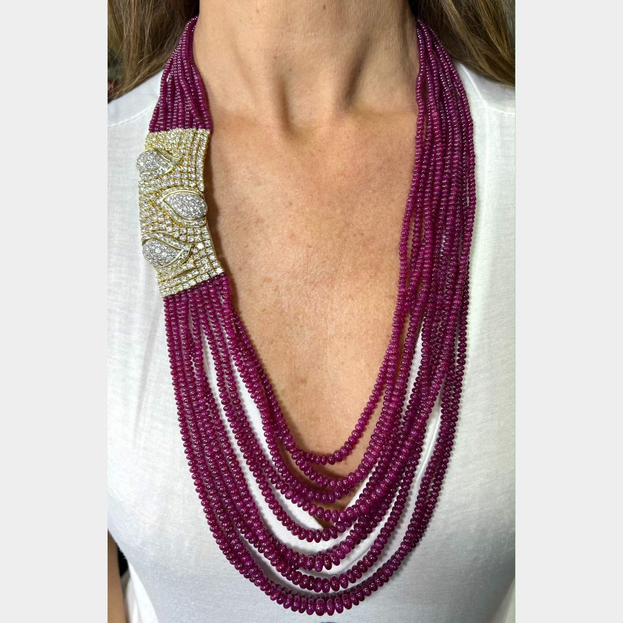 PRANESI 18K Yellow Gold Ruby & Diamond Necklace