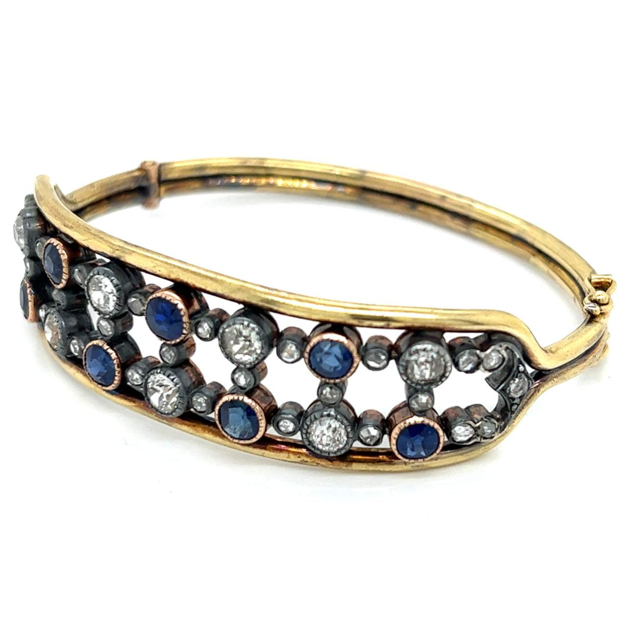 Victorian 18K Yellow Gold Burma Sapphire & Diamond Bangle