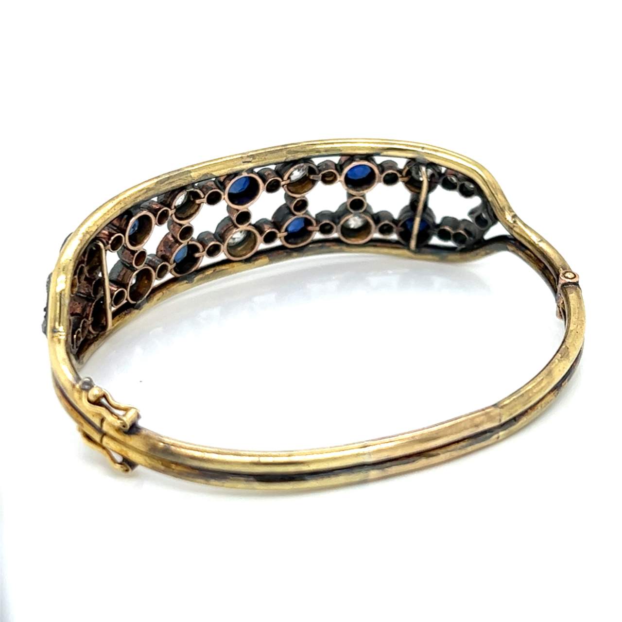Victorian 18K Yellow Gold Burma Sapphire & Diamond Bangle