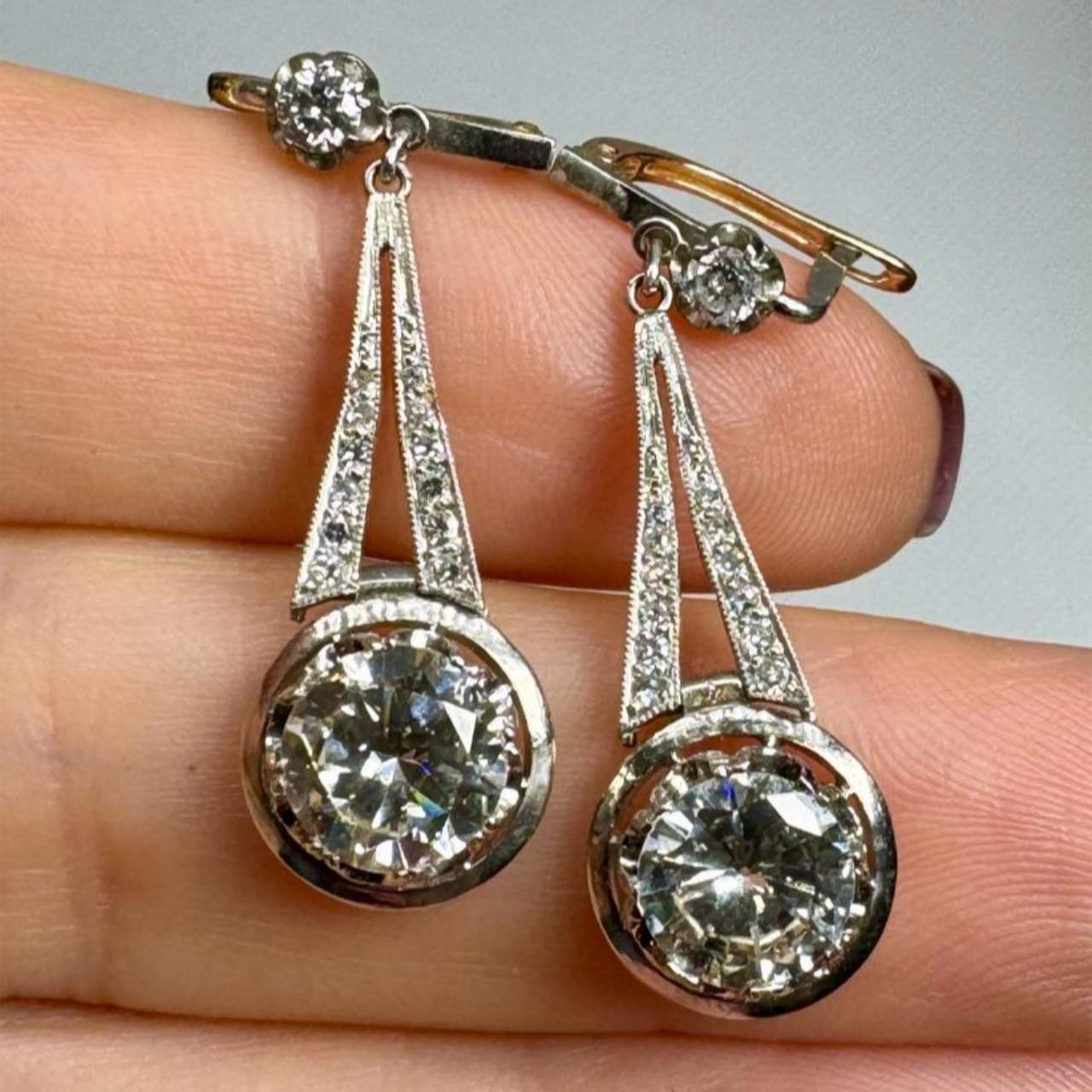 Art Deco Platinum 3.45 Ct. Diamond Earrings